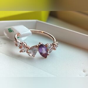Bomb Party Genuine Amethyst Ring size 8 Rose Gold plating Luck be a lady